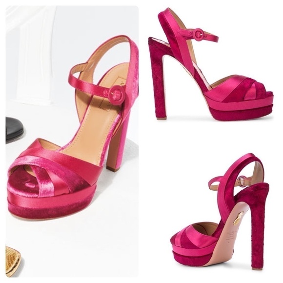 Aquazzura Satin Velvet Coquette Platform Heels - Picture 1 of 7